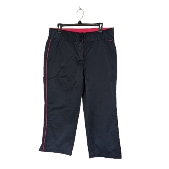 Navy Pink Striped Workout Cropped Pants - Picture 1 of 11